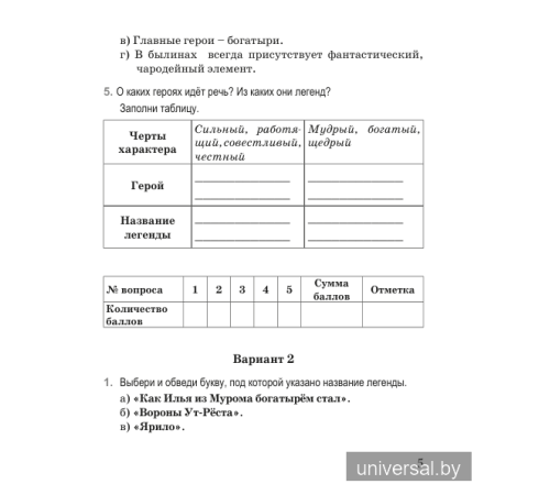 Русская литература (литературное чтение). 4 класс. Тематический контроль